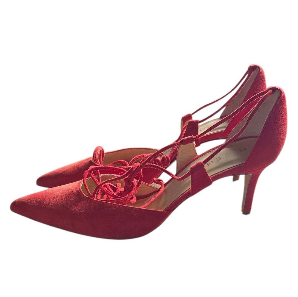 M. GEMI Red Lace Up Suede Heels Size EU 40 US 9 - Picture 3 of 7